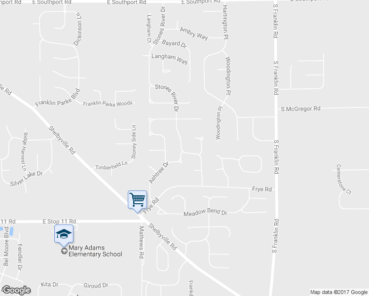 map of restaurants, bars, coffee shops, grocery stores, and more near 7651 Stones River Drive in Indianapolis