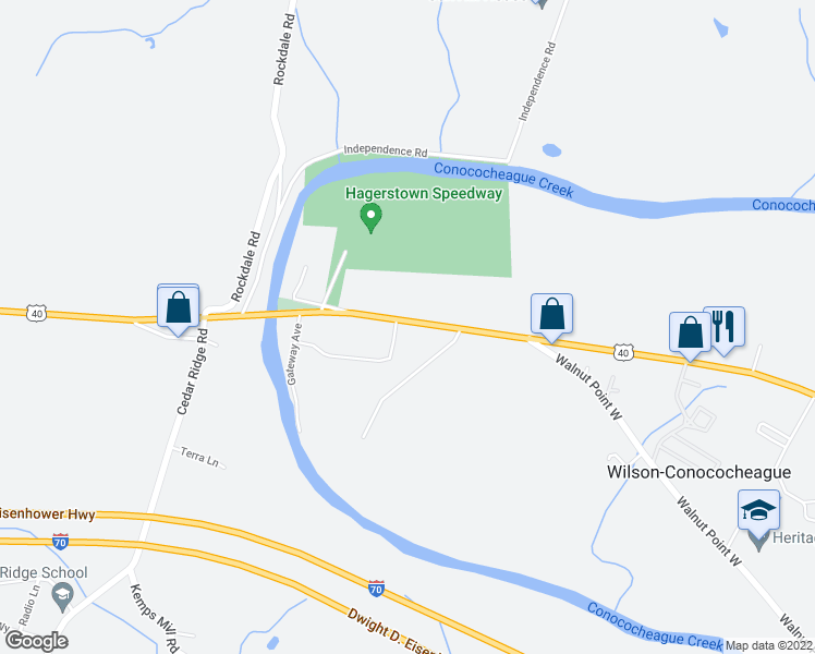 map of restaurants, bars, coffee shops, grocery stores, and more near 15207 National Pike in Hagerstown
