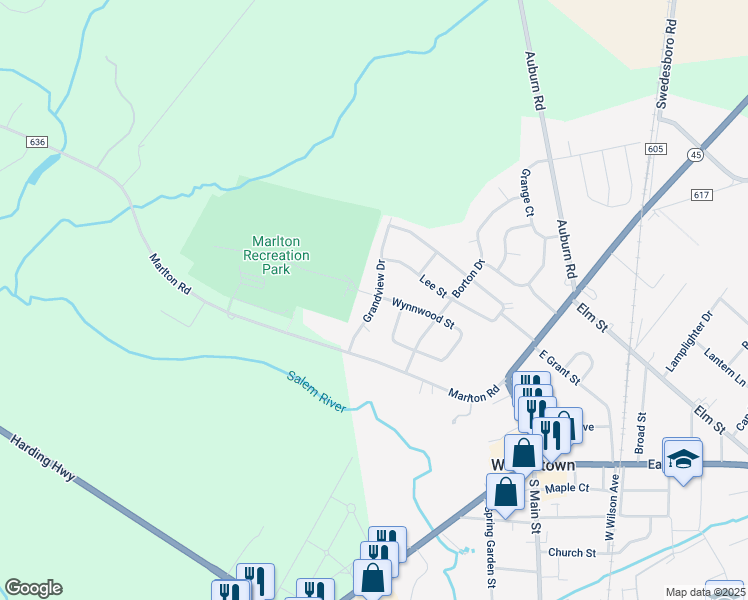 map of restaurants, bars, coffee shops, grocery stores, and more near 101 Grandview Drive in Pilesgrove