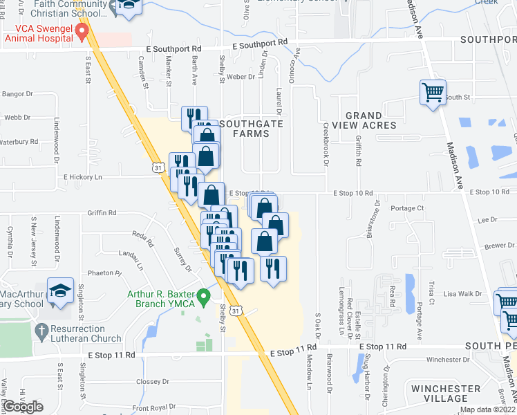 map of restaurants, bars, coffee shops, grocery stores, and more near 1195 Priority Place in Indianapolis
