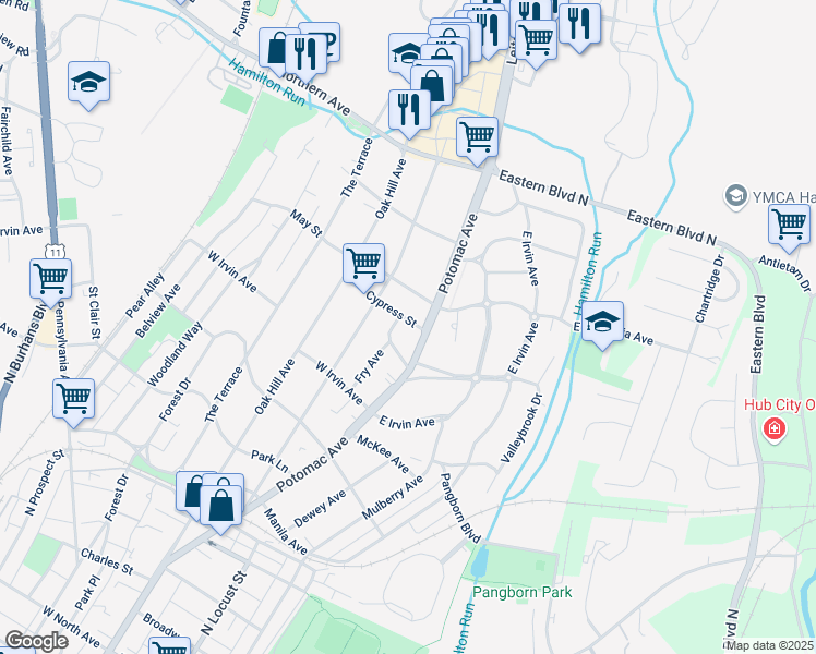 map of restaurants, bars, coffee shops, grocery stores, and more near 3 Cypress Street in Hagerstown