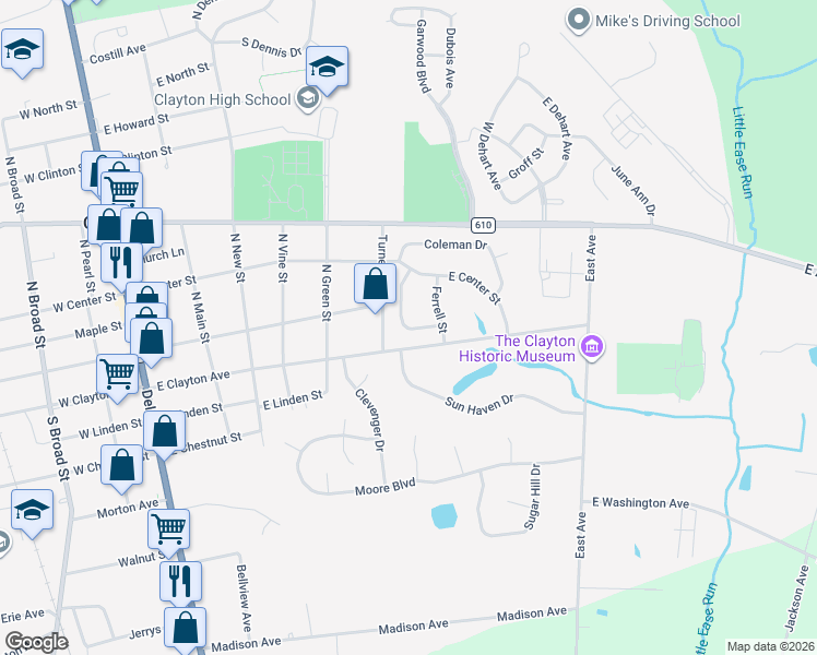 map of restaurants, bars, coffee shops, grocery stores, and more near 7 Newkirk Street in Clayton