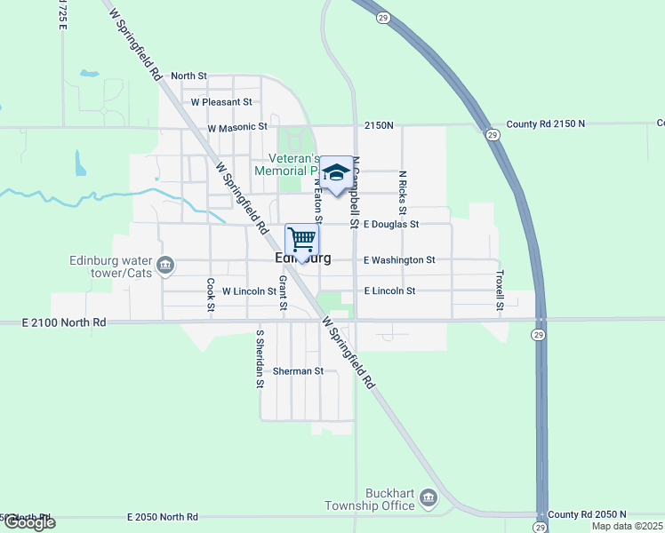 map of restaurants, bars, coffee shops, grocery stores, and more near 107 East Washington Street in Edinburg