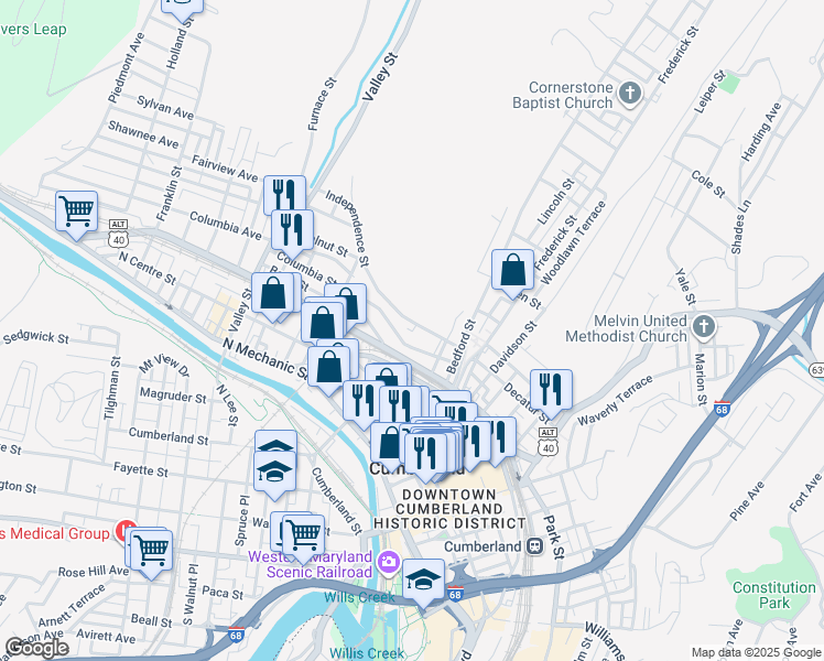 map of restaurants, bars, coffee shops, grocery stores, and more near 119 Independence Street in Cumberland