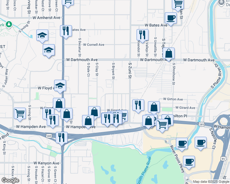 map of restaurants, bars, coffee shops, grocery stores, and more near 3296 South Bryant Street in Englewood