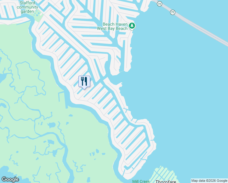 map of restaurants, bars, coffee shops, grocery stores, and more near 2108 Mill Creek Road in Stafford Township