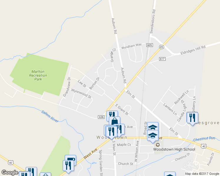 map of restaurants, bars, coffee shops, grocery stores, and more near 229 Howard Avenue in Woodstown