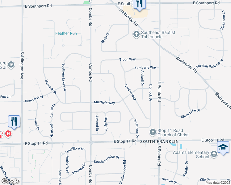 map of restaurants, bars, coffee shops, grocery stores, and more near 7618 Inverness Drive in Indianapolis