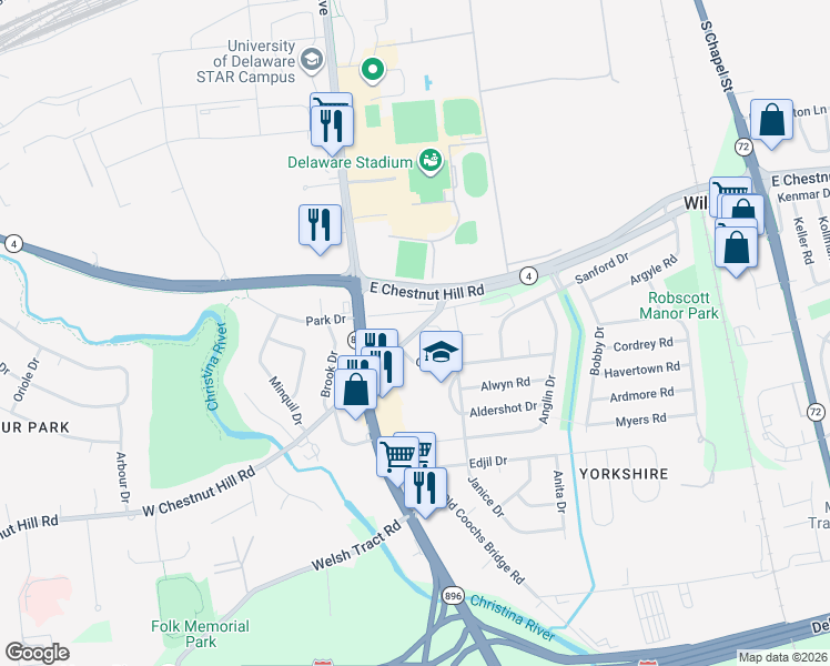 map of restaurants, bars, coffee shops, grocery stores, and more near 2 Dekalb Square in Newark