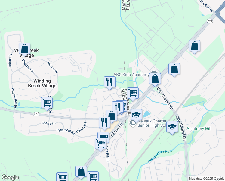 map of restaurants, bars, coffee shops, grocery stores, and more near 72 Mule Deer Court in Elkton