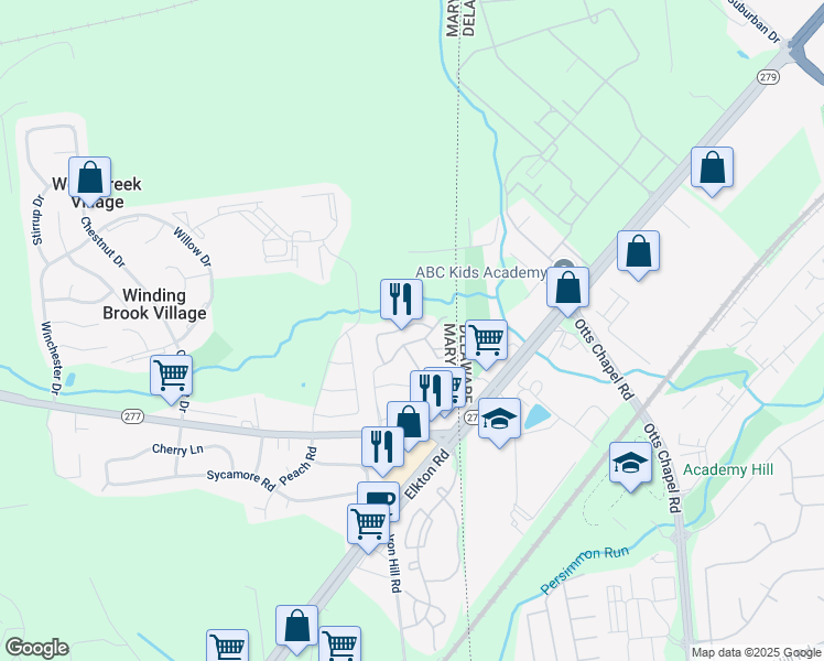 map of restaurants, bars, coffee shops, grocery stores, and more near 72 Mule Deer Court in Elkton
