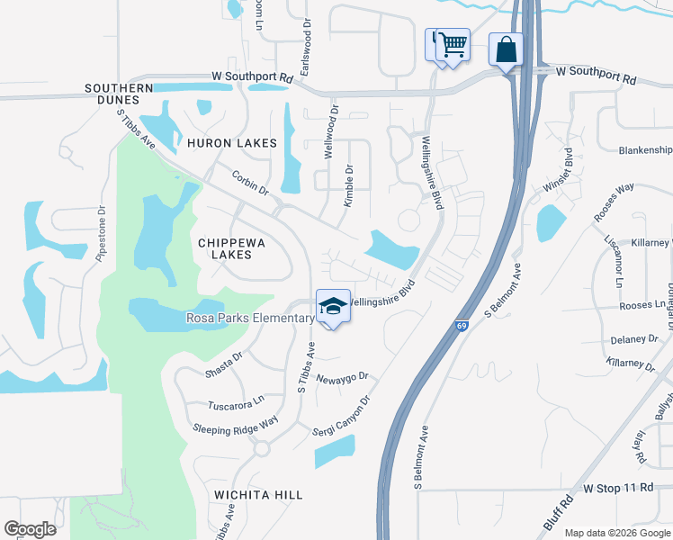 map of restaurants, bars, coffee shops, grocery stores, and more near 2631 Big Bear Lane in Indianapolis