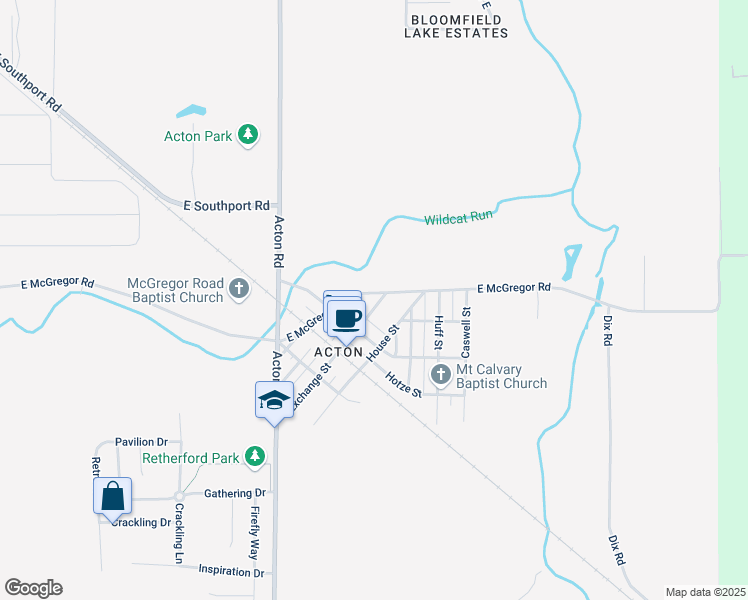 map of restaurants, bars, coffee shops, grocery stores, and more near 11227 Exchange Street in Indianapolis