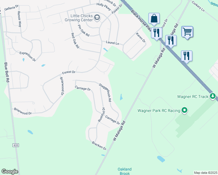 map of restaurants, bars, coffee shops, grocery stores, and more near 332 Staggerbush Road in Monroe