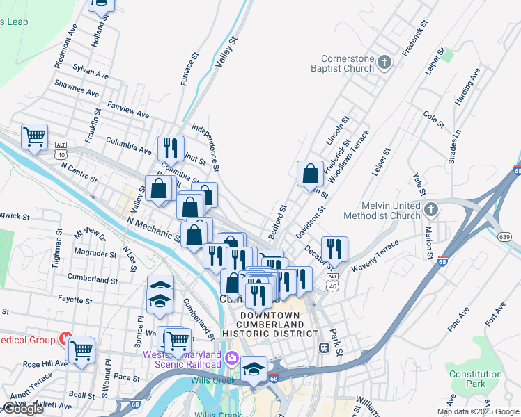 map of restaurants, bars, coffee shops, grocery stores, and more near 119 Independence Street in Cumberland