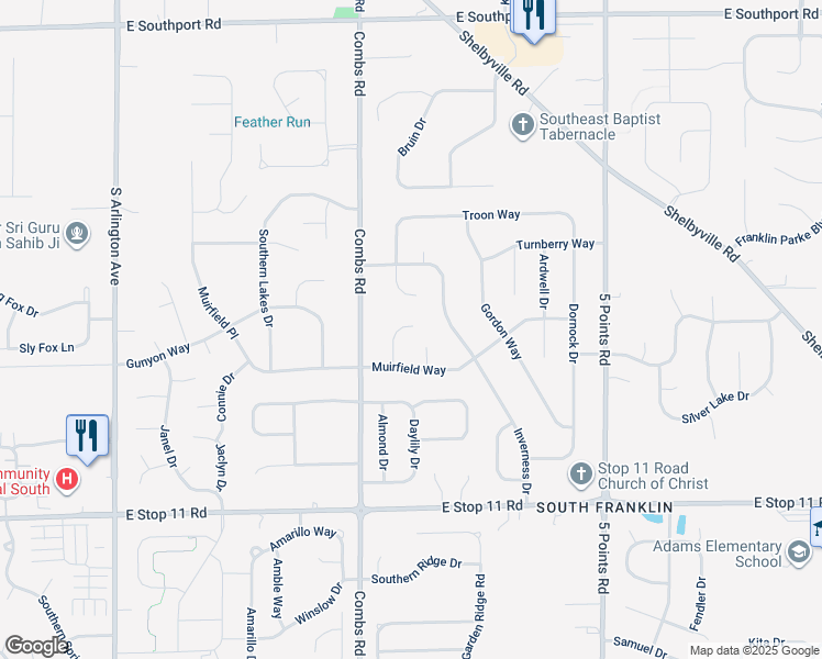 map of restaurants, bars, coffee shops, grocery stores, and more near 7617 Muirfield Court in Indianapolis