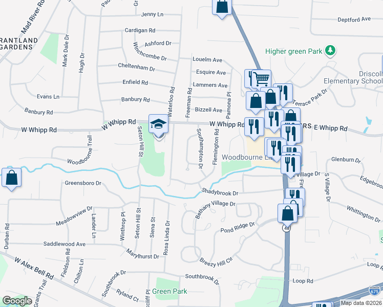 map of restaurants, bars, coffee shops, grocery stores, and more near 234 Sanderson Drive in Woodbourne-Hyde Park