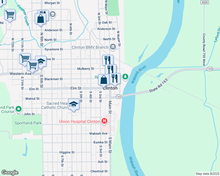 map of restaurants, bars, coffee shops, grocery stores, and more near in Clinton