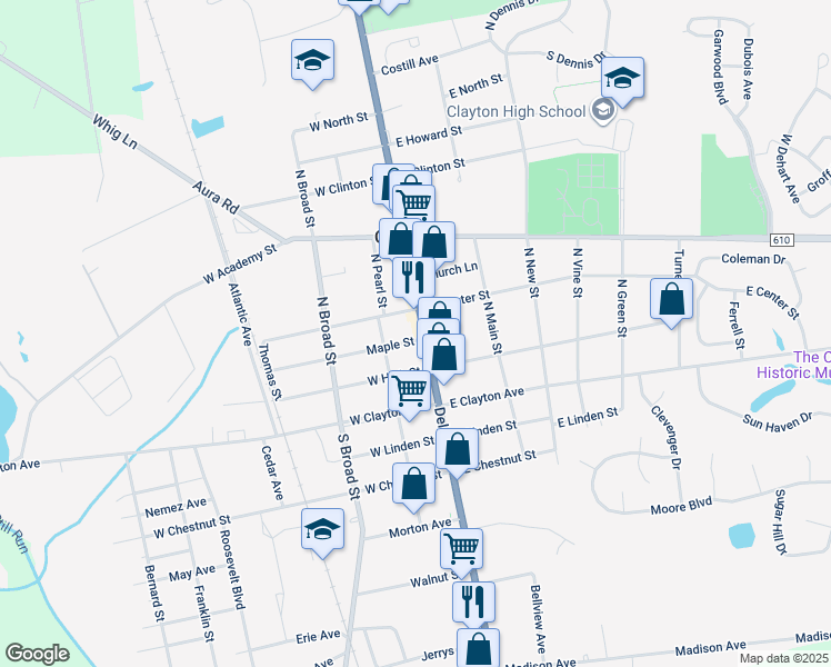 map of restaurants, bars, coffee shops, grocery stores, and more near 200A North Delsea Drive in Clayton