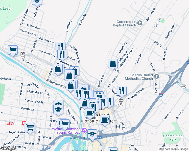 map of restaurants, bars, coffee shops, grocery stores, and more near 119 Independence Street in Cumberland