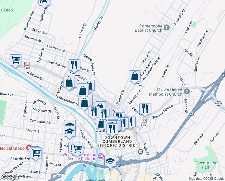 map of restaurants, bars, coffee shops, grocery stores, and more near 119 Independence Street in Cumberland