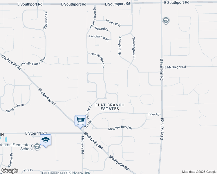 map of restaurants, bars, coffee shops, grocery stores, and more near 7651 Stones River Drive in Indianapolis