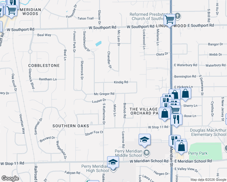 map of restaurants, bars, coffee shops, grocery stores, and more near 426 Mc Gregor Road in Indianapolis