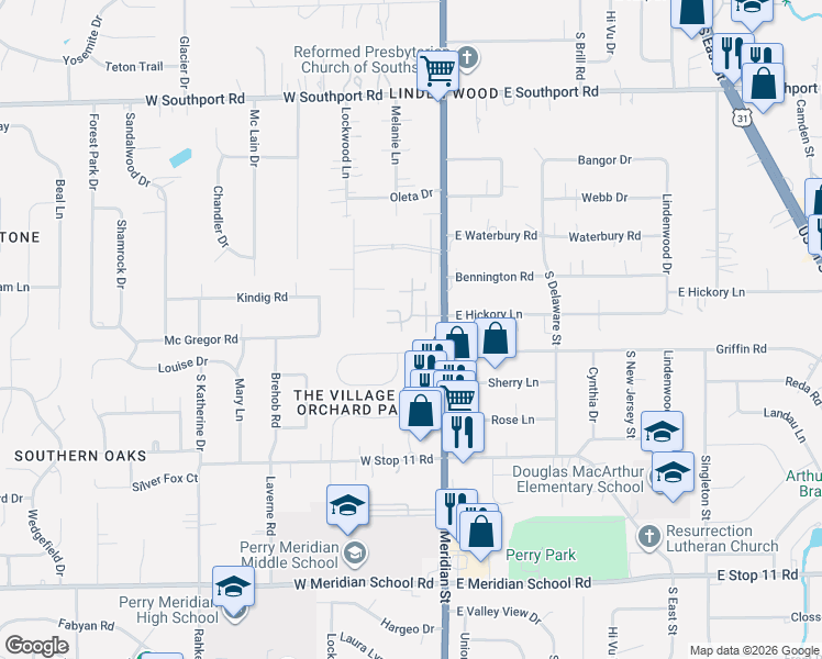 map of restaurants, bars, coffee shops, grocery stores, and more near 7463 Woodshire Place in Indianapolis