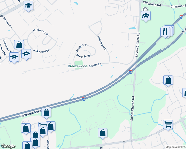 map of restaurants, bars, coffee shops, grocery stores, and more near 400 Commerce Drive in Newark