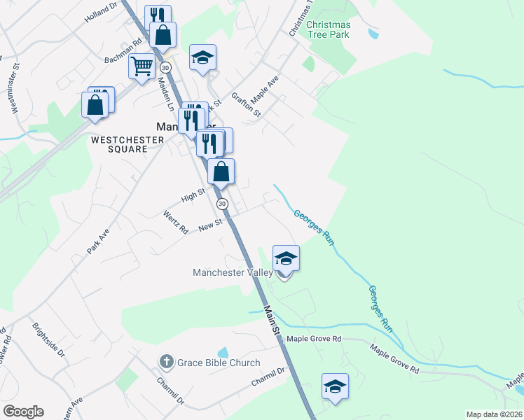 map of restaurants, bars, coffee shops, grocery stores, and more near 3245 Beaver Street in Manchester
