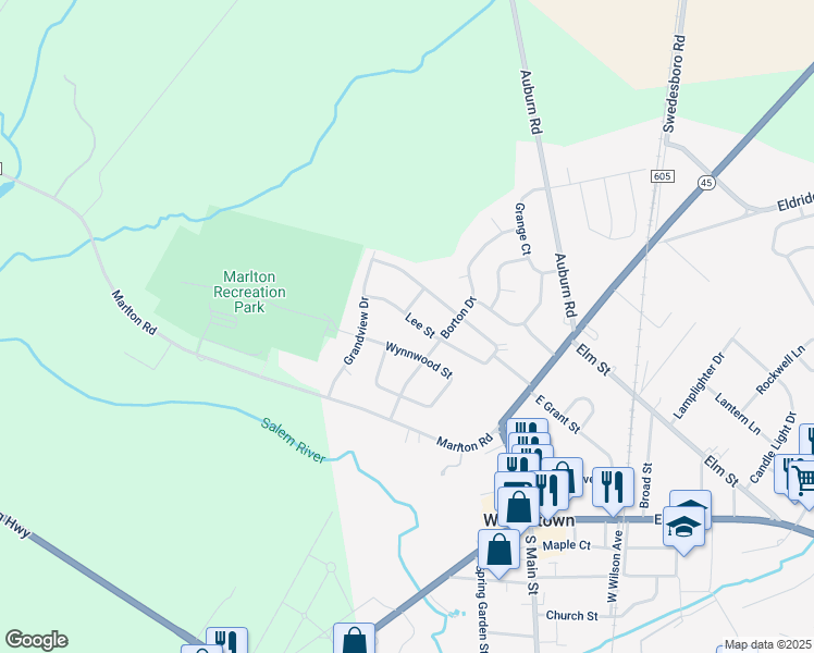 map of restaurants, bars, coffee shops, grocery stores, and more near 75 Wynnwood Street in Woodstown
