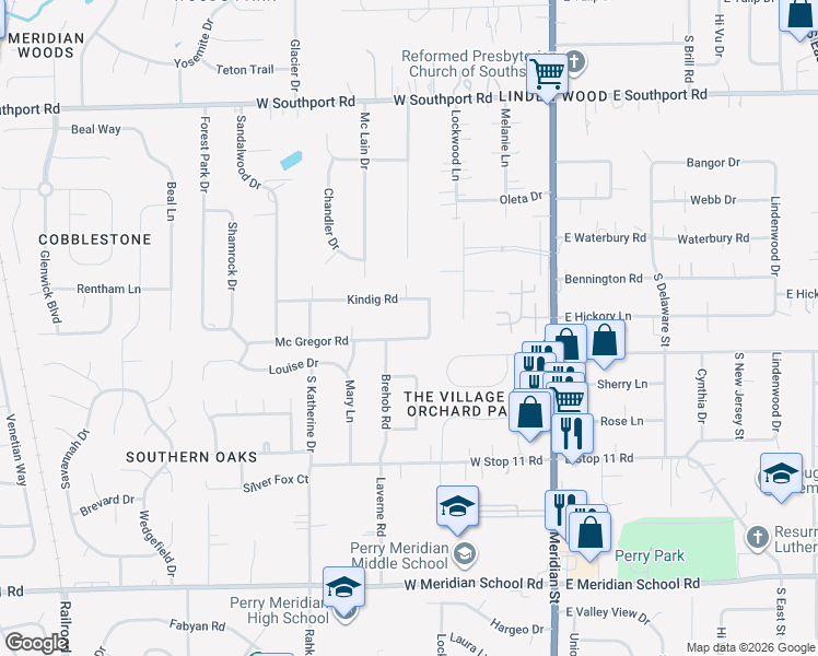 map of restaurants, bars, coffee shops, grocery stores, and more near 348 Mc Gregor Road in Indianapolis