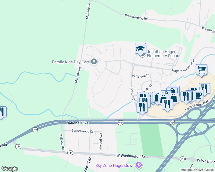 map of restaurants, bars, coffee shops, grocery stores, and more near 12403 Gemstone Drive in Hagerstown