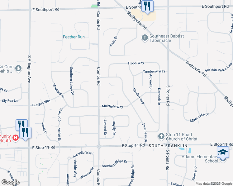 map of restaurants, bars, coffee shops, grocery stores, and more near 7617 Muirfield Court in Indianapolis