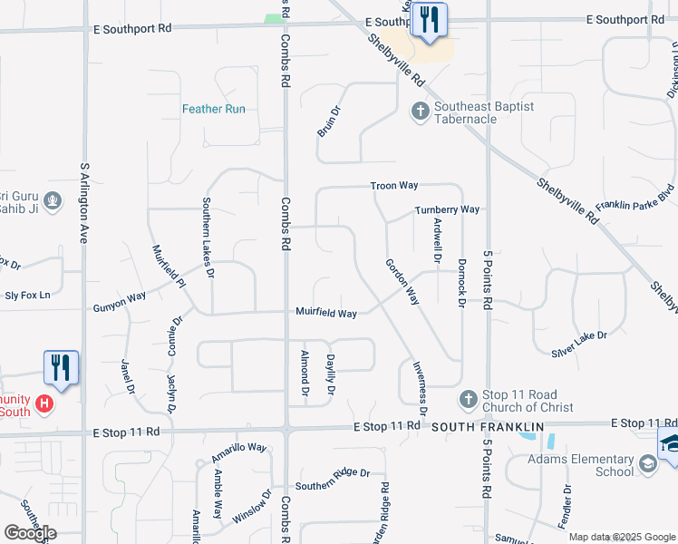 map of restaurants, bars, coffee shops, grocery stores, and more near 7617 Muirfield Court in Indianapolis