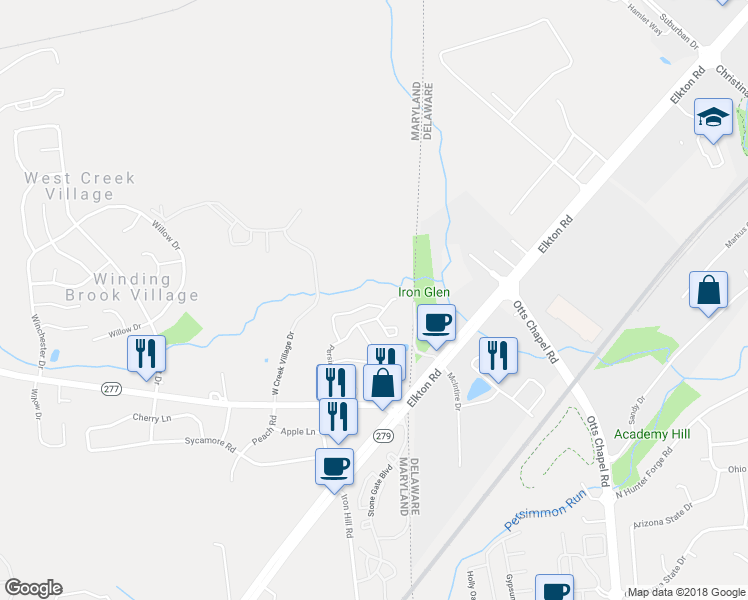 map of restaurants, bars, coffee shops, grocery stores, and more near 79 Mule Deer Court in Elkton
