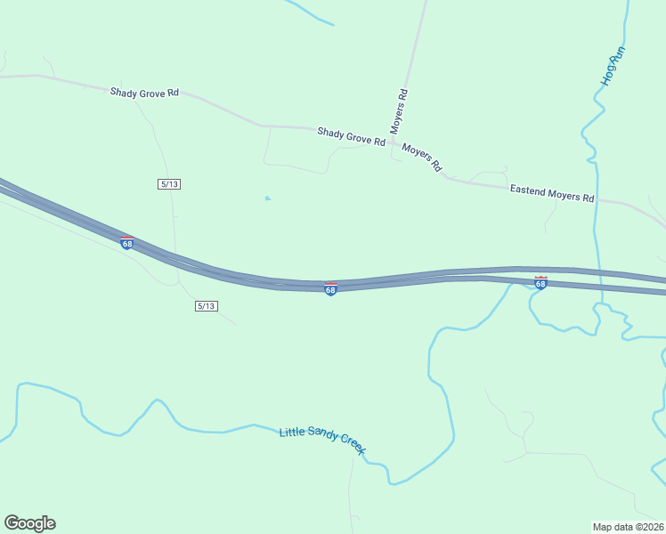 map of restaurants, bars, coffee shops, grocery stores, and more near Interstate 68 in Bruceton Mills