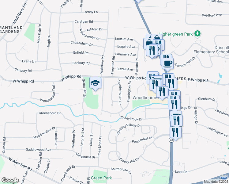 map of restaurants, bars, coffee shops, grocery stores, and more near 234 Sanderson Drive in Woodbourne-Hyde Park