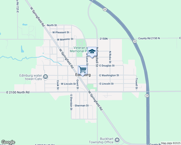 map of restaurants, bars, coffee shops, grocery stores, and more near 107 East Washington Street in Edinburg