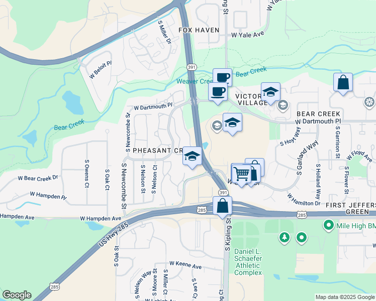 map of restaurants, bars, coffee shops, grocery stores, and more near 10224 West Dartmouth Avenue in Lakewood
