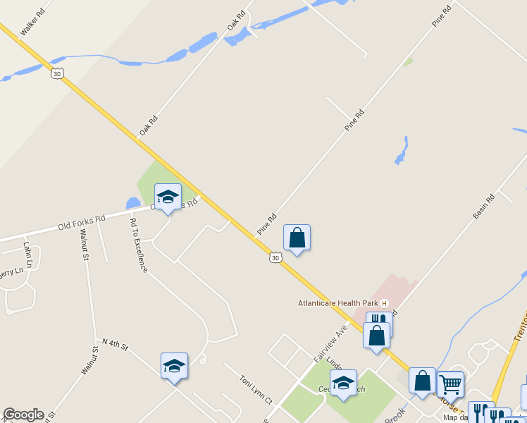 map of restaurants, bars, coffee shops, grocery stores, and more near 391 North White Horse Pike in Hammonton