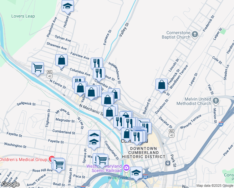 map of restaurants, bars, coffee shops, grocery stores, and more near 311 Columbia Street in Cumberland