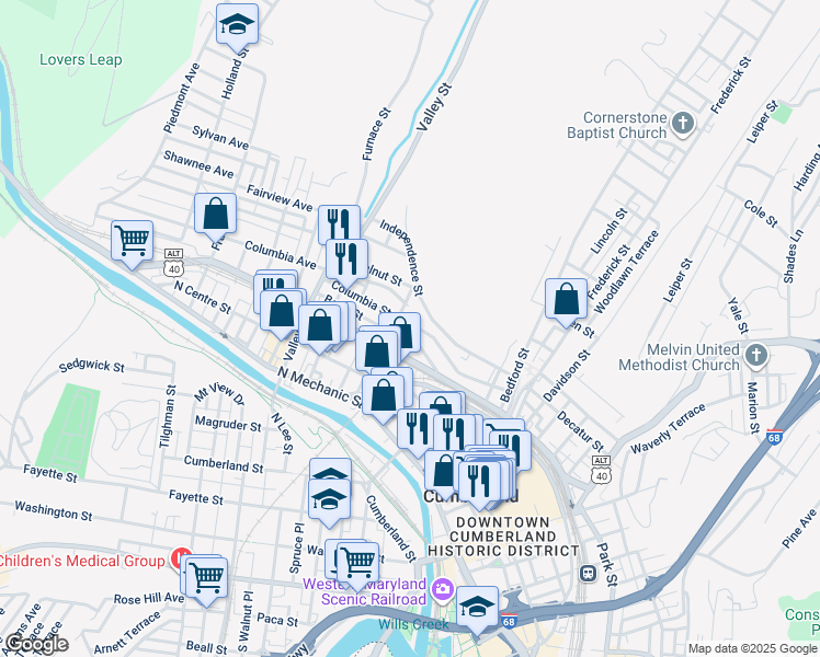 map of restaurants, bars, coffee shops, grocery stores, and more near 311 Columbia Street in Cumberland