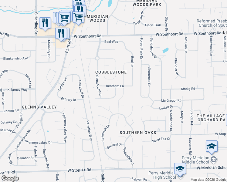 map of restaurants, bars, coffee shops, grocery stores, and more near 7405 Oak Mill Court in Indianapolis