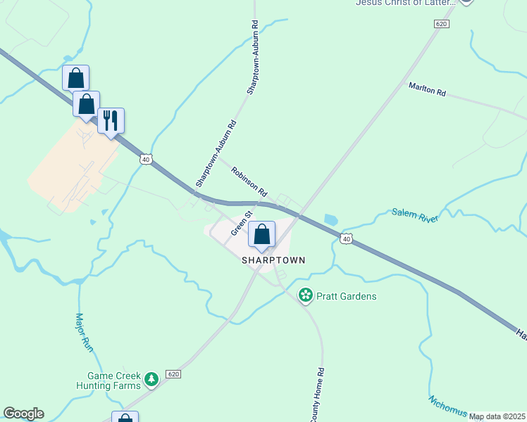 map of restaurants, bars, coffee shops, grocery stores, and more near 22 Green Street in Pilesgrove