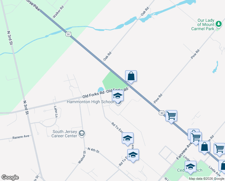 map of restaurants, bars, coffee shops, grocery stores, and more near 566 Old Forks Road in Hammonton
