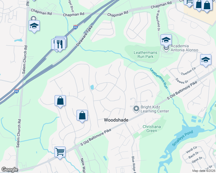 map of restaurants, bars, coffee shops, grocery stores, and more near 3 Rocky Road in Newark