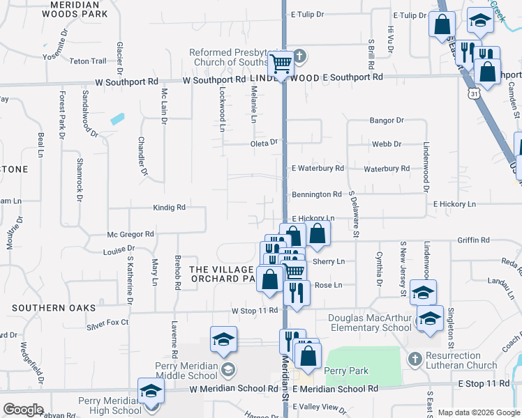 map of restaurants, bars, coffee shops, grocery stores, and more near 7388 Melanie Lane in Indianapolis