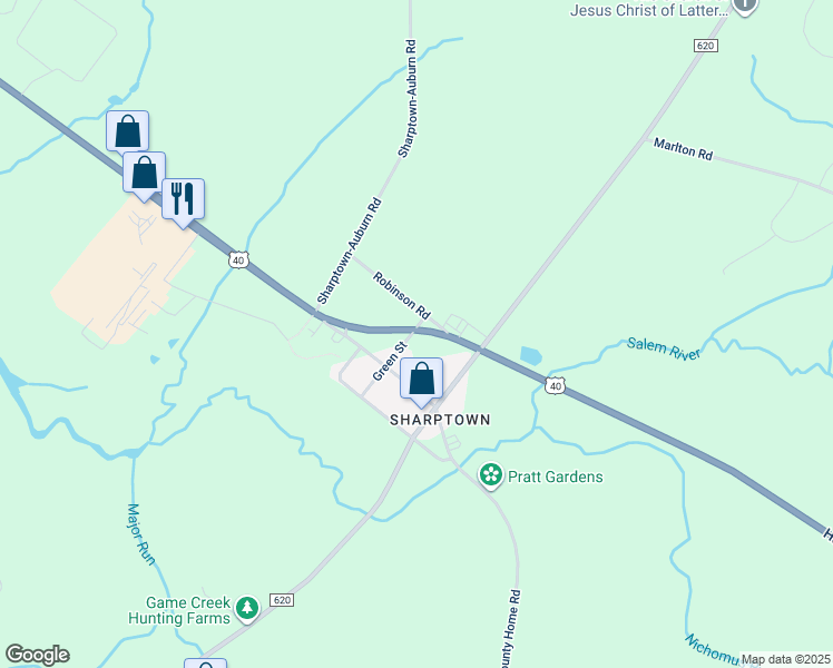 map of restaurants, bars, coffee shops, grocery stores, and more near 22 Green Street in Pilesgrove