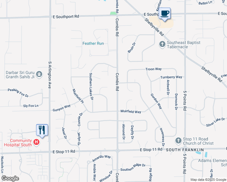 map of restaurants, bars, coffee shops, grocery stores, and more near 7502 Gunyon Court in Indianapolis